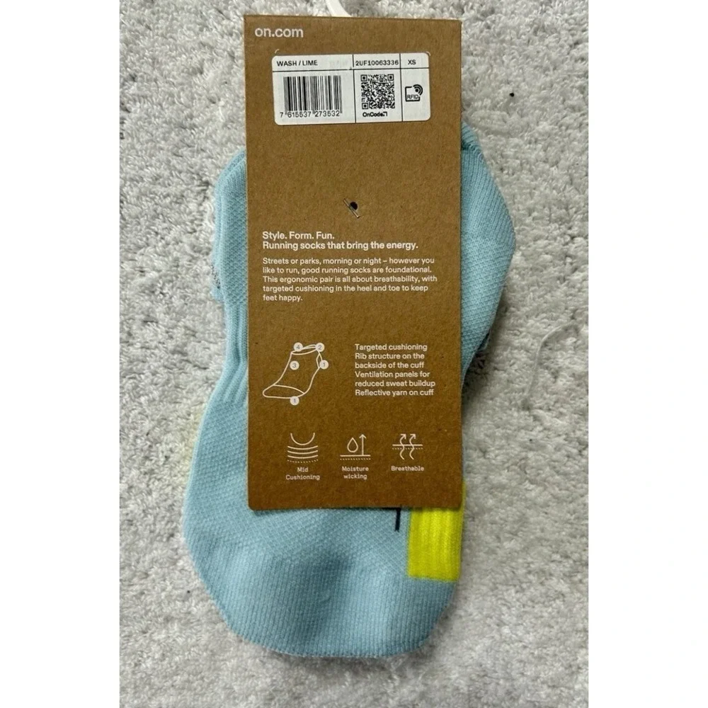 On Cloud XS (Women's 4-7.5) Performance Run Sock Low Wash/Lime